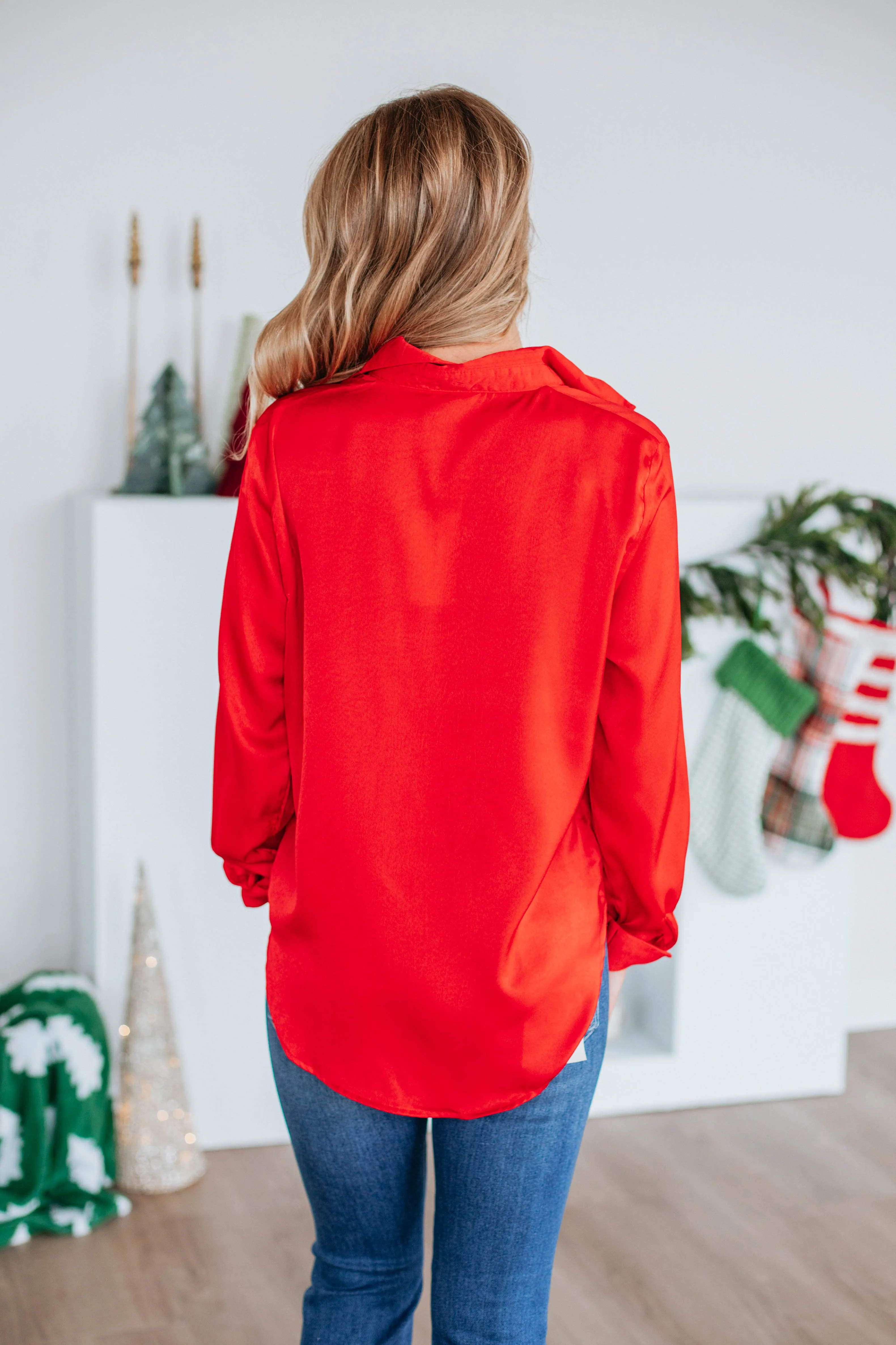 Quinn Button Down Blouse - Red