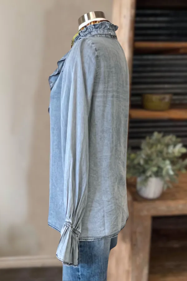 Ruffle Tencel Denim Shirt