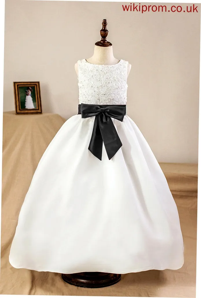 Sash/Appliques/Bow(s) Sleeveless - NOT Satin Alaina Ball Gown Girl Dress Floor-length Flower Girl Dresses Neck With (Petticoat Flower included) Scoop
