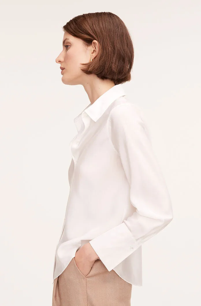 Silk Long Sleeve Button Front Shirt - Milk