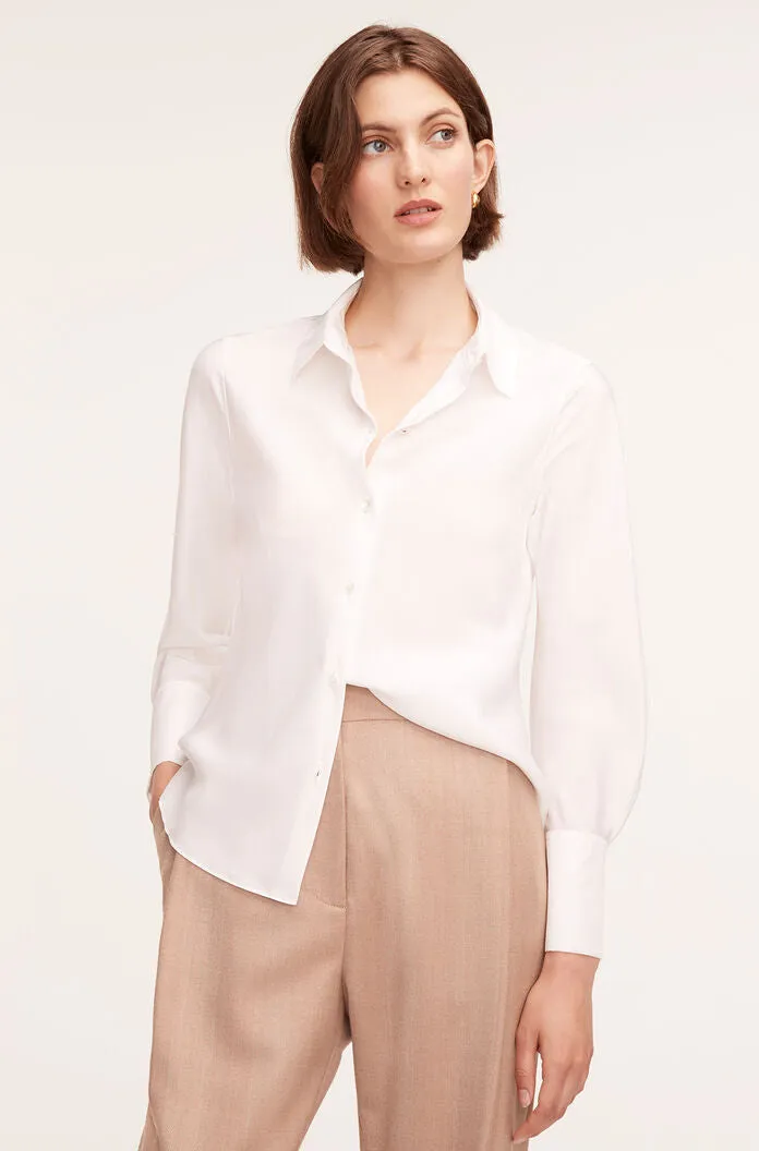Silk Long Sleeve Button Front Shirt - Milk