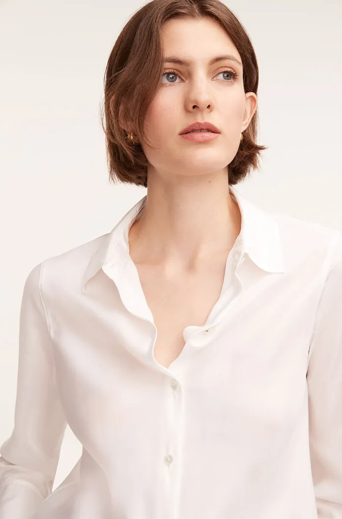 Silk Long Sleeve Button Front Shirt - Milk