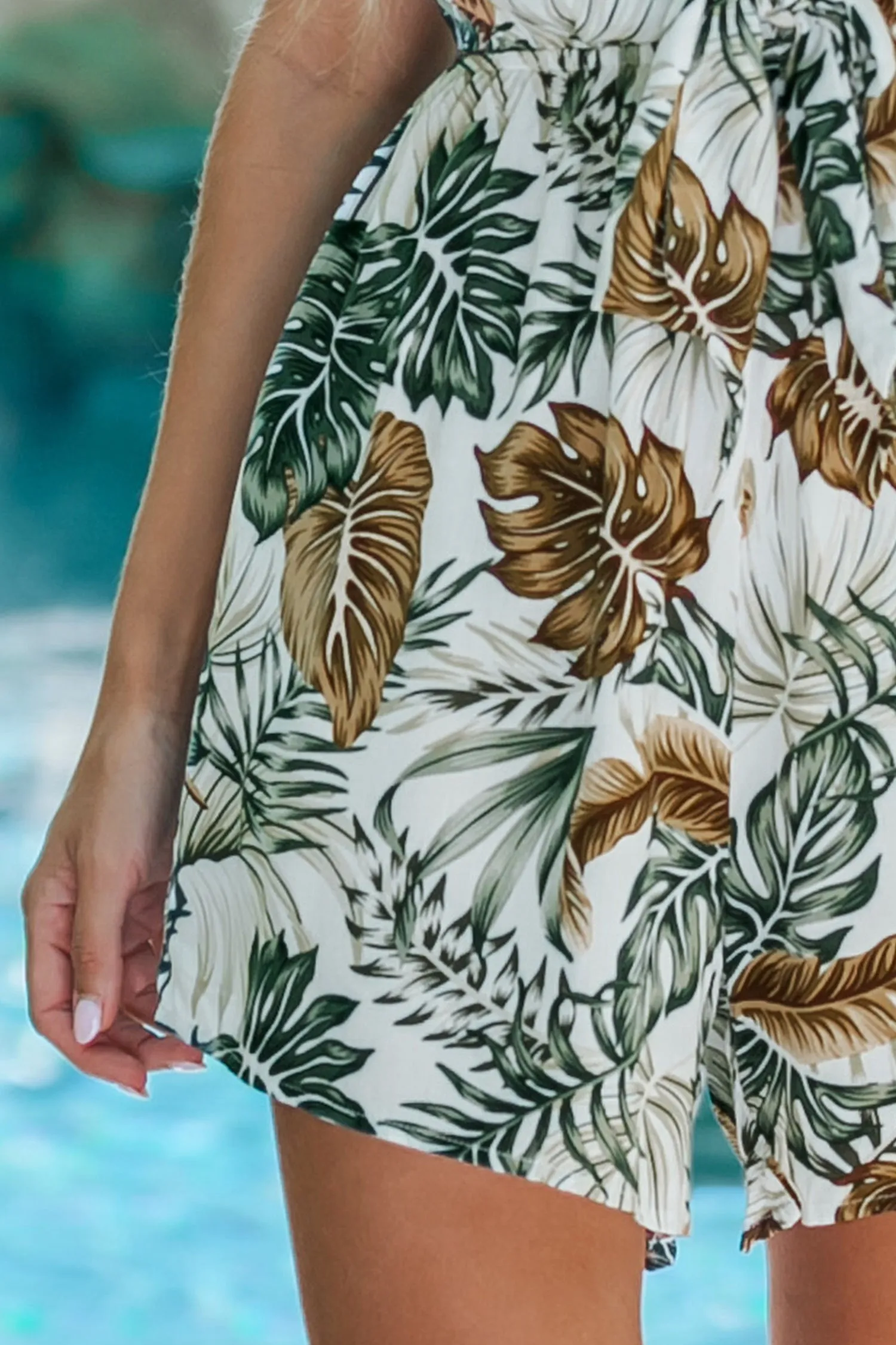 Tropical Leaf Print Self-Tie Romper