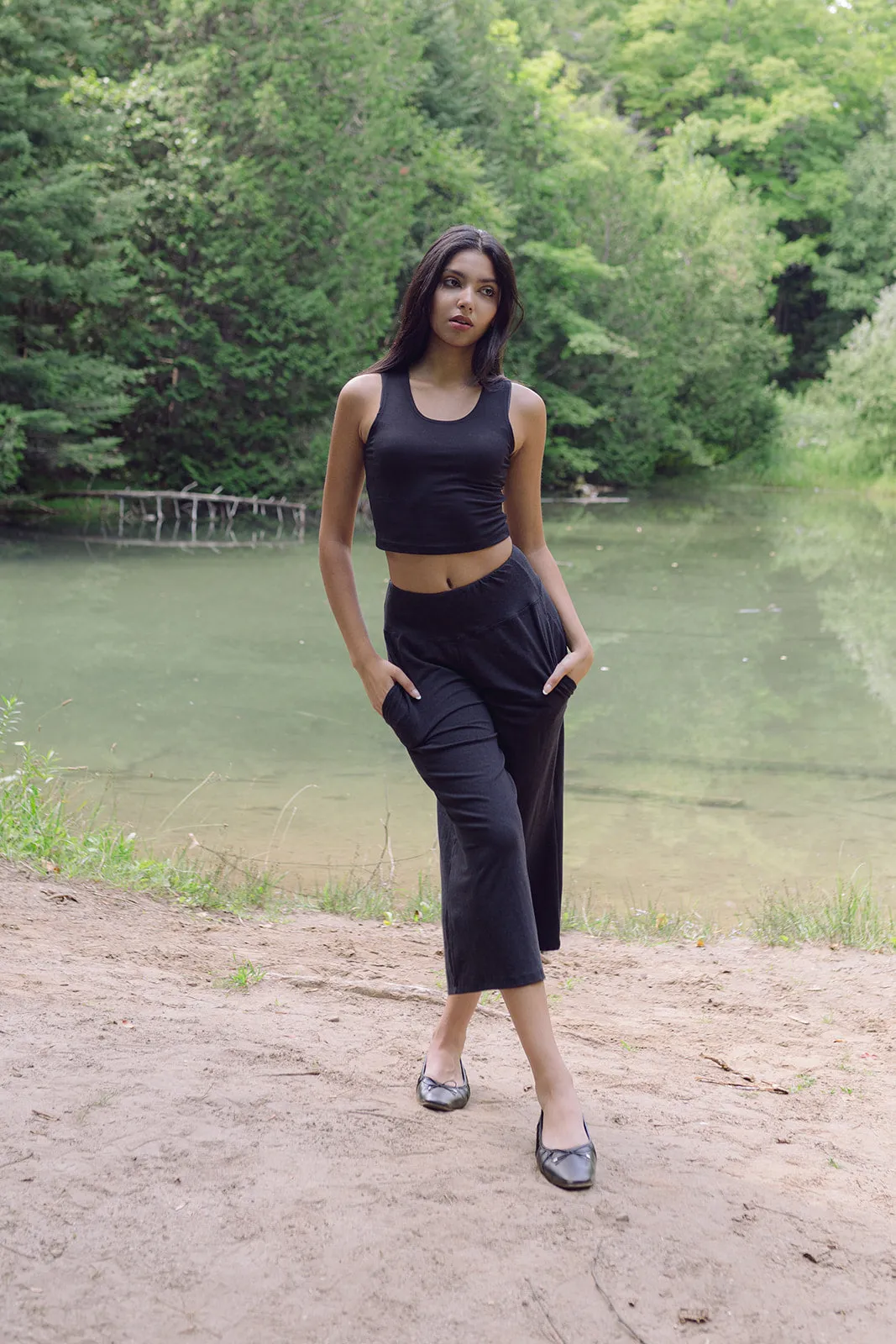 Women's Black Bamboo Crop Top