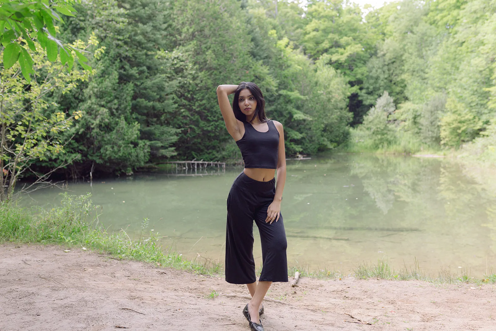 Women's Black Bamboo Crop Top