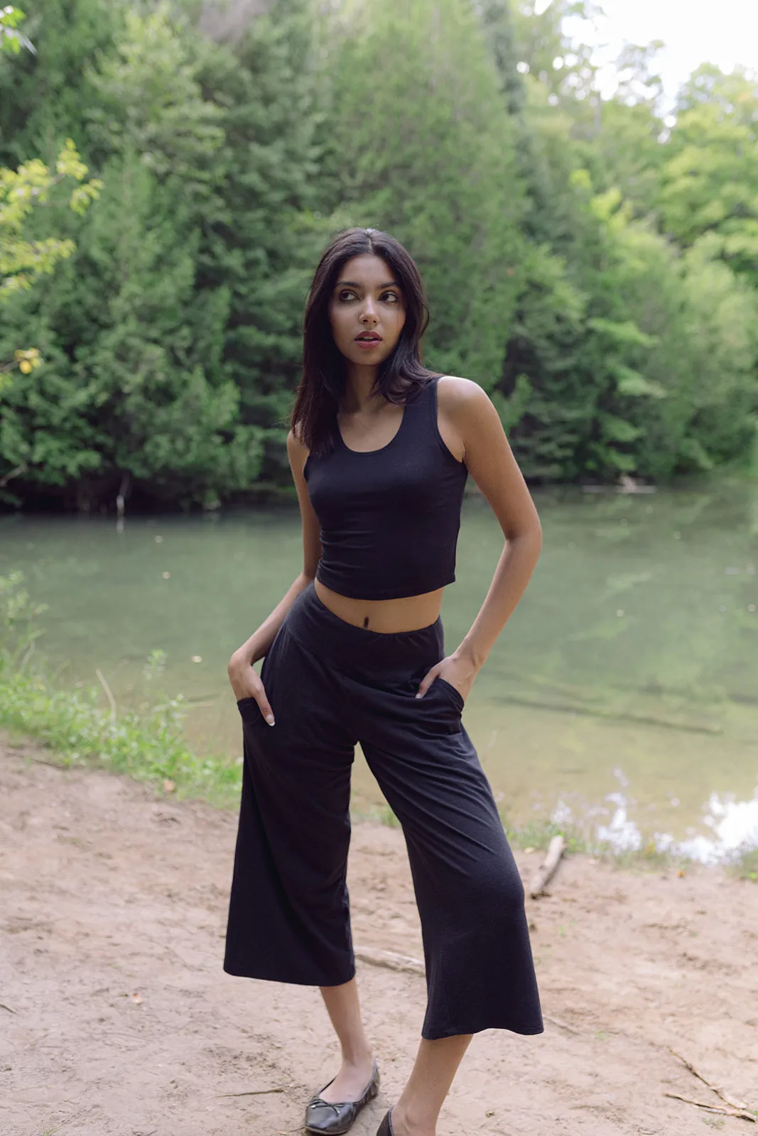 Women's Black Bamboo Crop Top