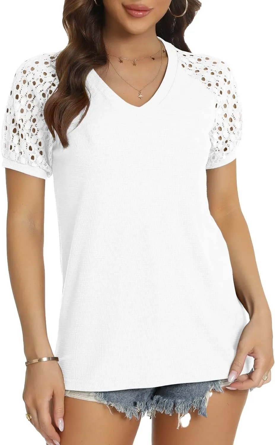 Women’s Long/Short Sleeve Tops Lace Shirt Casual Loose T Shirts Blouses