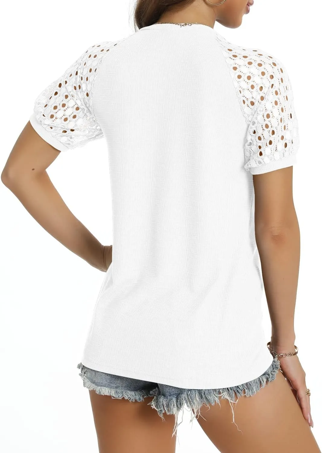 Women’s Long/Short Sleeve Tops Lace Shirt Casual Loose T Shirts Blouses
