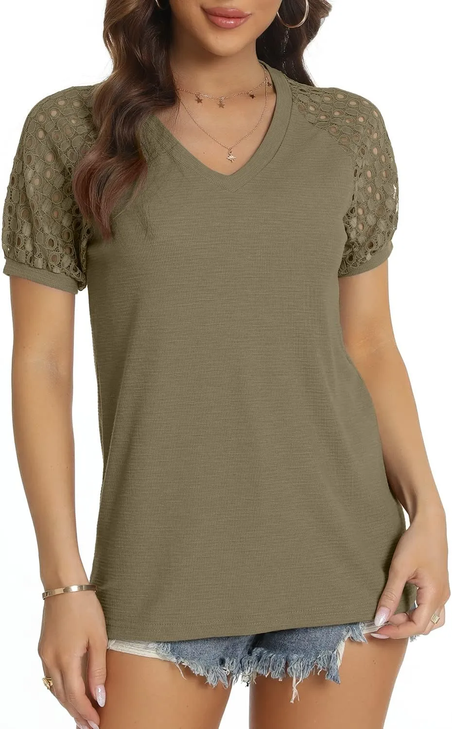 Women’s Long/Short Sleeve Tops Lace Shirt Casual Loose T Shirts Blouses