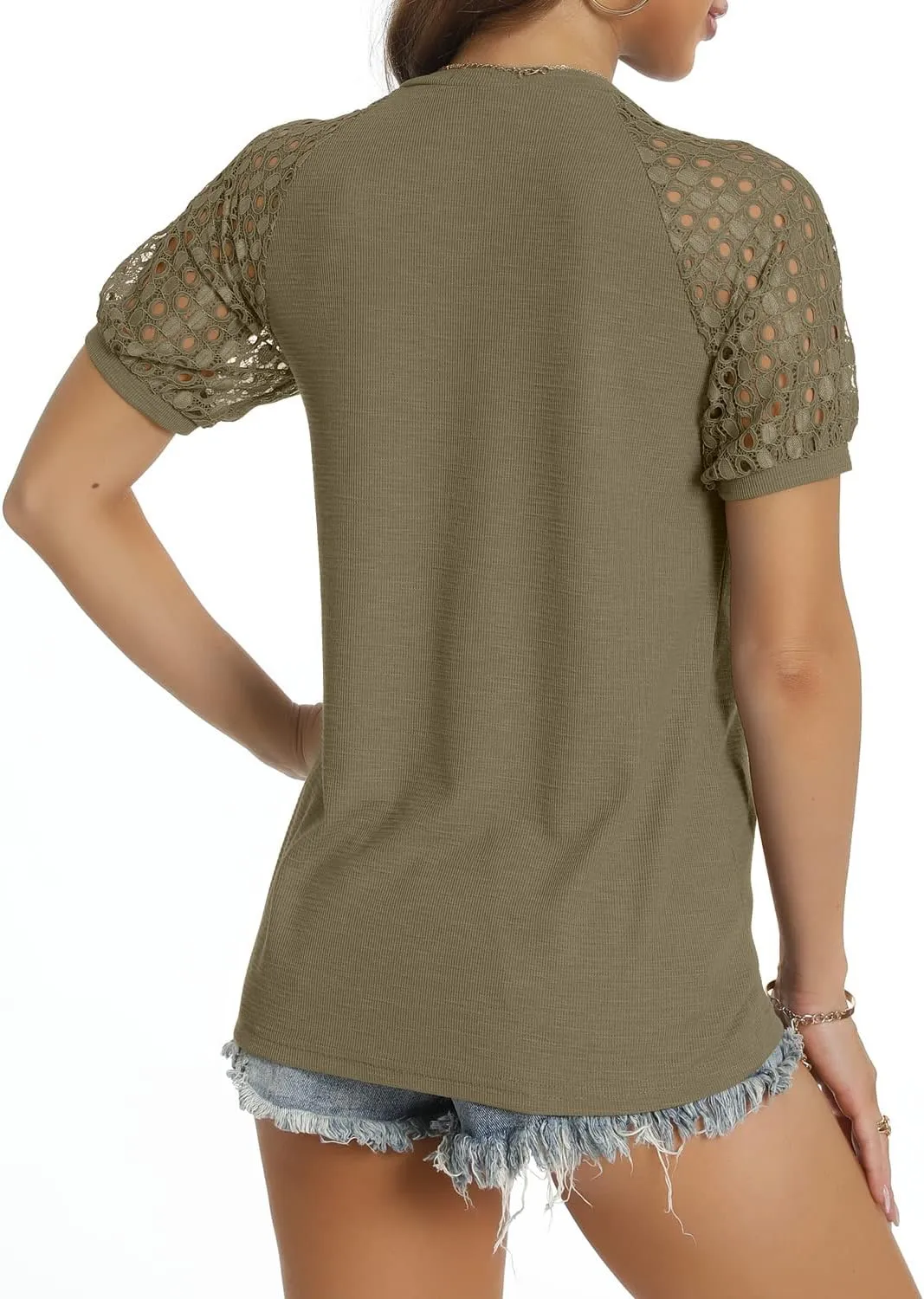 Women’s Long/Short Sleeve Tops Lace Shirt Casual Loose T Shirts Blouses